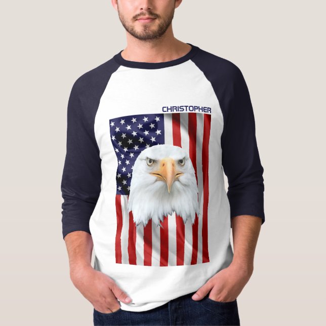 Guarding American Eagle, The USA Flag, Patriotic T-Shirt (Front)