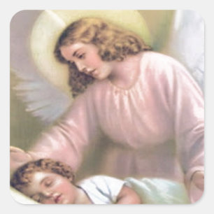 Guarding angel of children,vintage,reproduction, square sticker