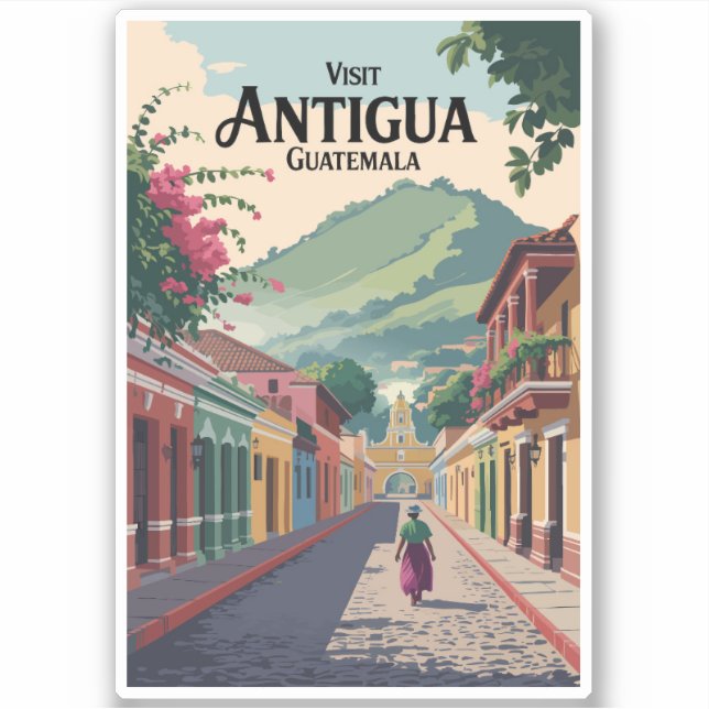 Guatemala Antigua Illustration Travel Art Vintage (Front)