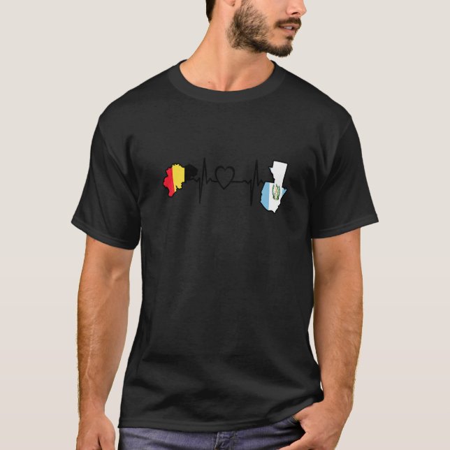 Guatemala Belgium Flag Guatemalan Belgian Heartbea T-Shirt (Front)