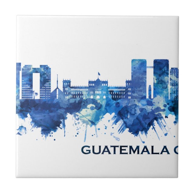 Guatemala City Guatemala Skyline Blue Ceramic Tile (Front)