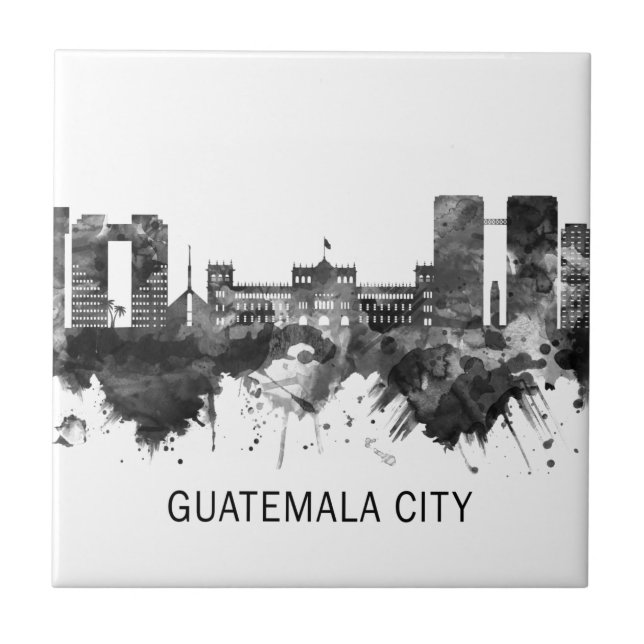 Guatemala City Guatemala Skyline BW Ceramic Tile (Front)