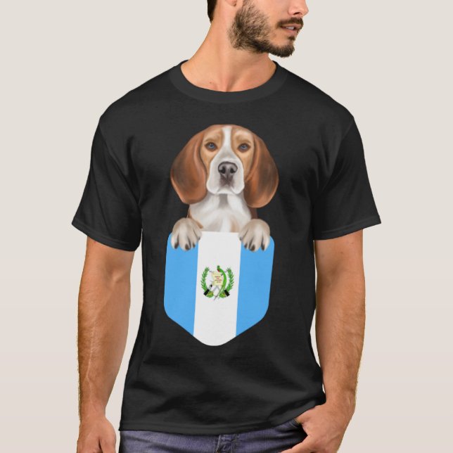 Guatemala Flag Beagle Dog In Pocket T-Shirt (Front)