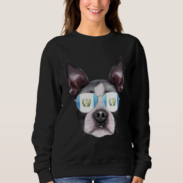 Guatemala Flag Boston Terrier Dog Guatemala Pocket Sweatshirt (Front)