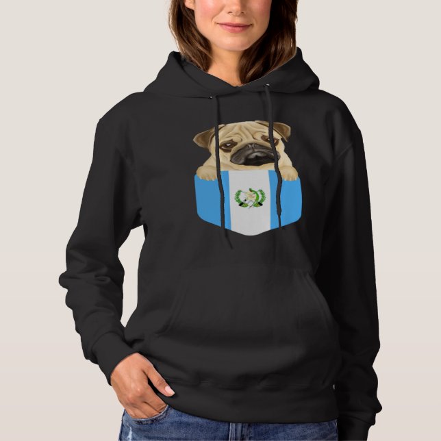 Guatemala Flag Pug Dog In Pocket Hoodie (Front)