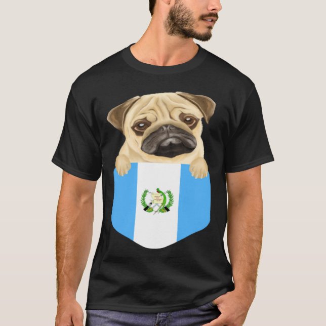 Guatemala Flag Pug Dog In Pocket T-Shirt (Front)