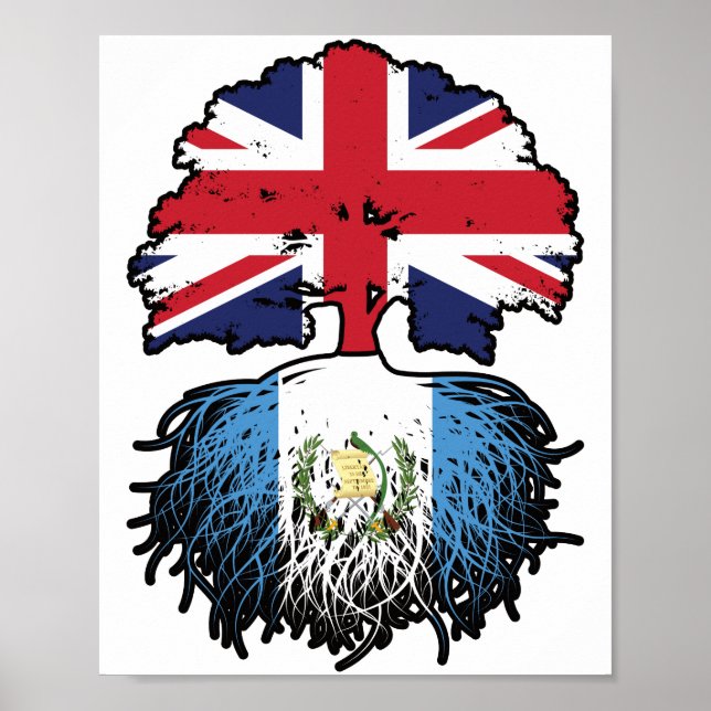 Guatemala Guatemalan British UK Tree Roots Flag Poster (Front)