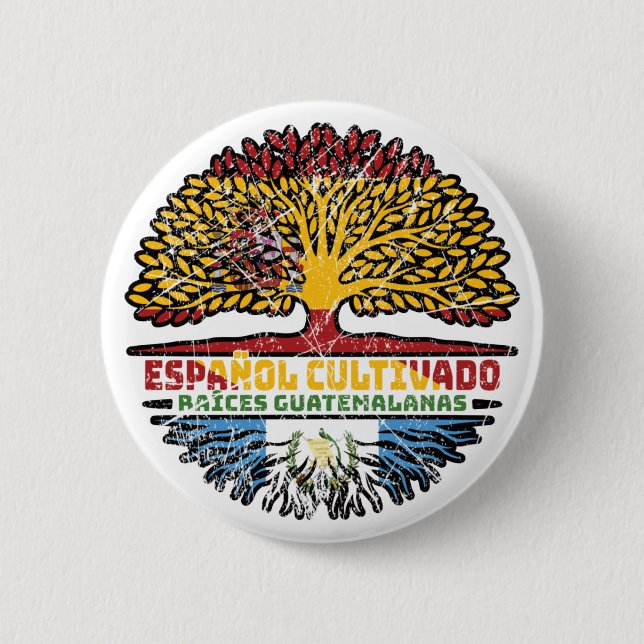 Guatemala Guatemalan Spain Spanish Tree Roots Flag 6 Cm Round Badge (Front)