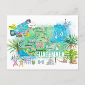 Guatemala Illustrated Travel Map with Roads  Postcard