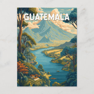 Guatemala Illustration Travel Art Vintage Postcard