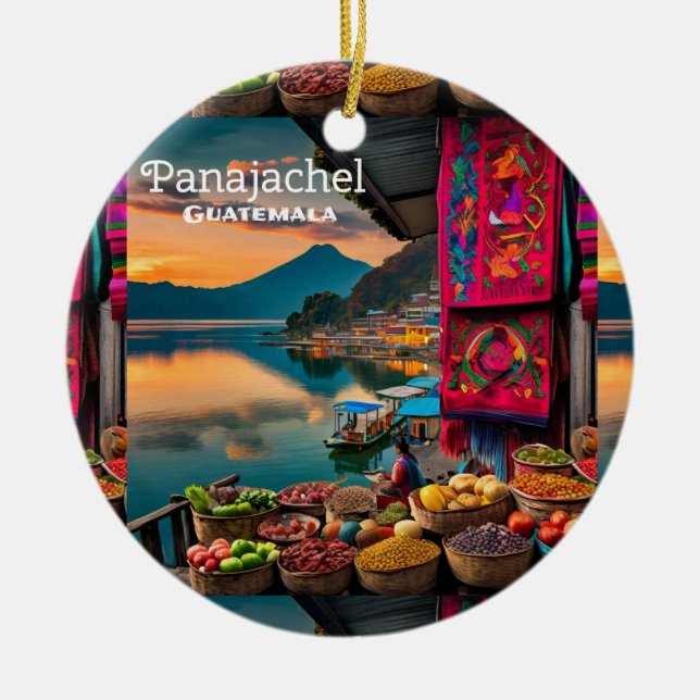 Guatemala Panajachel | Travel Vintage Retro  Ceramic Ornament (Front)