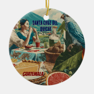GUATEMALA, SANTA CRUZ DEL QUICHE Retro poster Ceramic Ornament