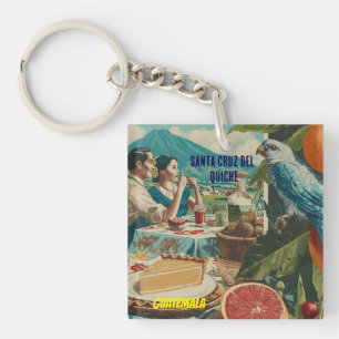 GUATEMALA, SANTA CRUZ DEL QUICHE Retro poster Key Ring