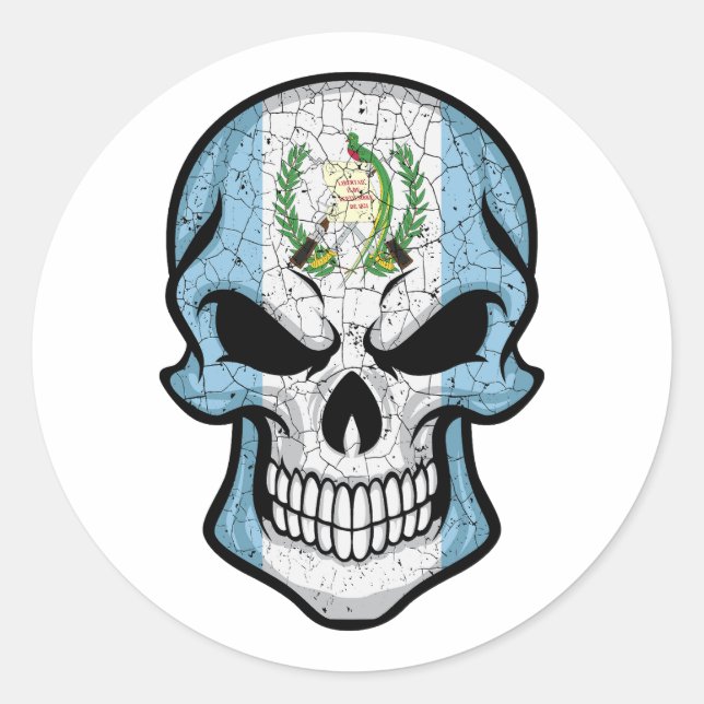 Guatemala Smiling Skull Flag Classic Round Sticker (Front)