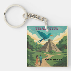 GUATEMALA, TIKAL PETEN Retro poster Key Ring