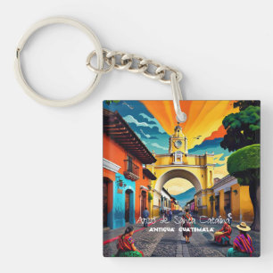 Guatemala Travel Vintage Poster Antigua Key Ring