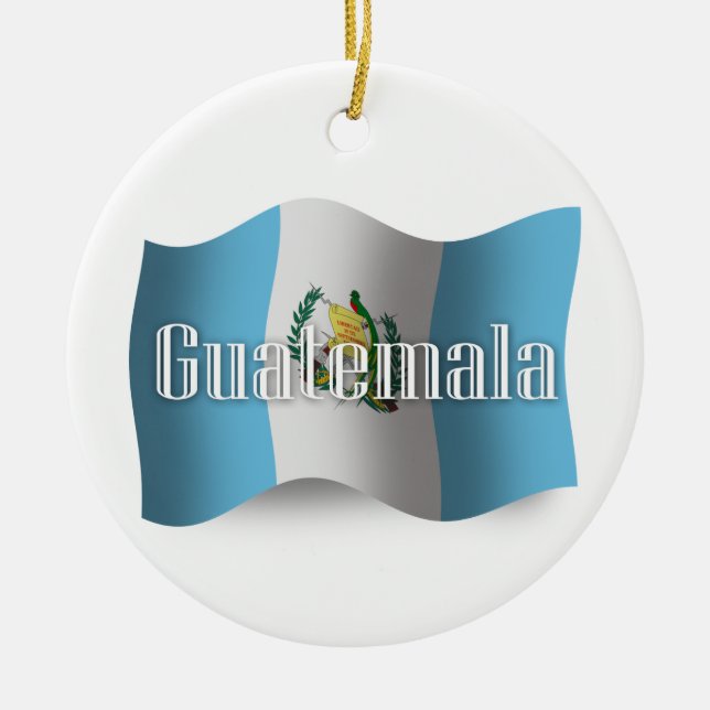 Guatemala Waving Flag Ceramic Tree Decoration (Front)