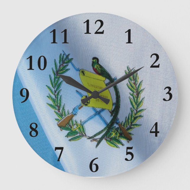 Guatemalan Flag with Quetzal symbol Large Clock (Front)