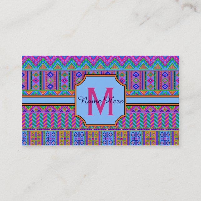 Guatemalan Tribal Monogram Business Or Personal Business Card (Front)