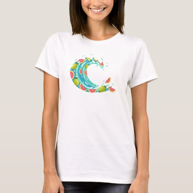 Guava Fruit Ocean Wave Cool Vector Art Design T-Shirt (Front)