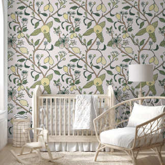 Guava Fruit - Trailing Floral - Soft White Wallpaper