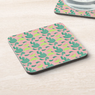 Guava Greenery Pink Green Fruit Pattern Coaster