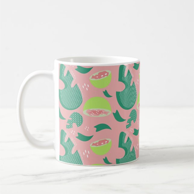 Guava Greenery Pink Green Fruit Pattern Coffee Mug (Left)