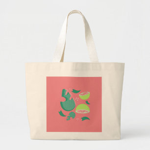 Guava Greenery Pink Green Fruit Pattern Large Tote Bag