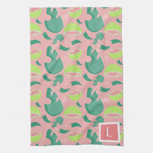 Guava Greenery Pink Green Fruit Pattern Tea Towel