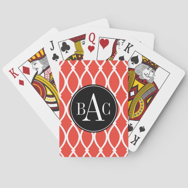 Guava Monogrammed Barcelona Print Playing Cards (Back)