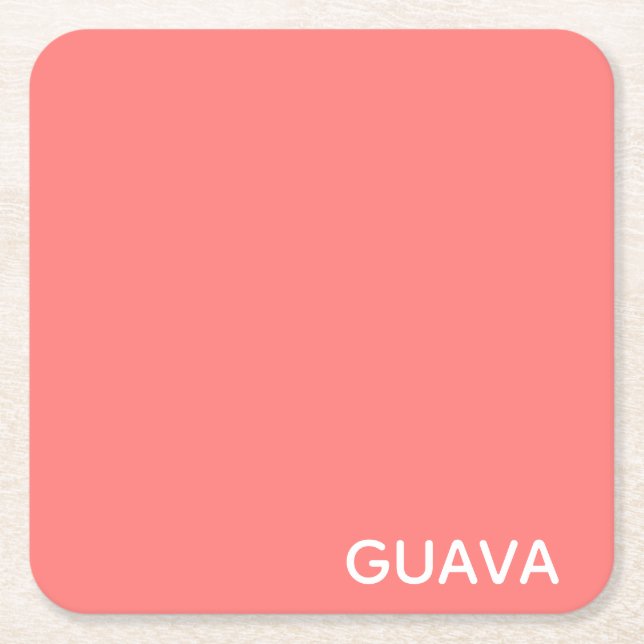 Guava pink colour name square paper coaster (Front)