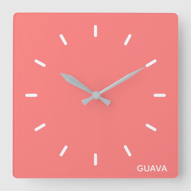 Guava pink colour name square wall clock (Front)