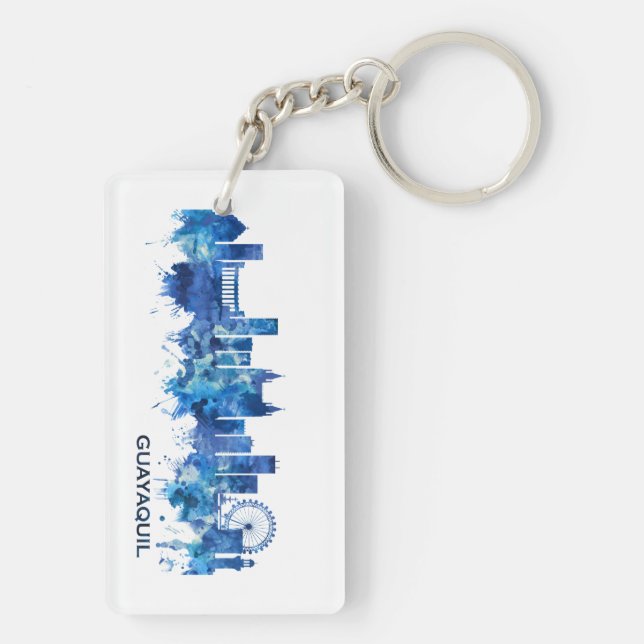Guayaquil Ecuador Skyline Blue Key Ring (Back)