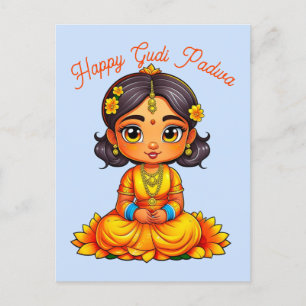 Gudi Padwa Chibi Girl Postcard