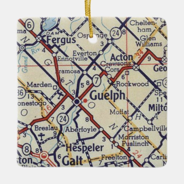 Guelph ON Vintage Map Ceramic Ornament (Front)