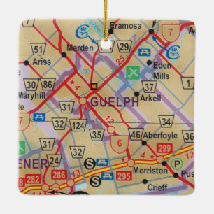 Guelph Ontario Map Ceramic Ornament