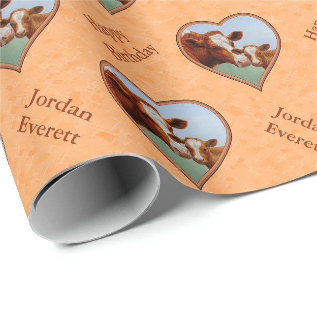 Guernsey Calf and Mother Cow Peach Wrapping Paper (Roll Corner)