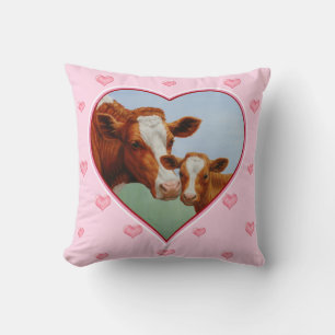 Guernsey Cow & Calf Light Pink Hearts Cushion