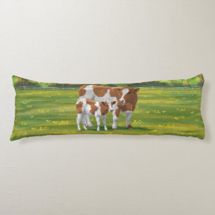 Guernsey Cow & Cute Calf in Summer Pasture Body Cushion
