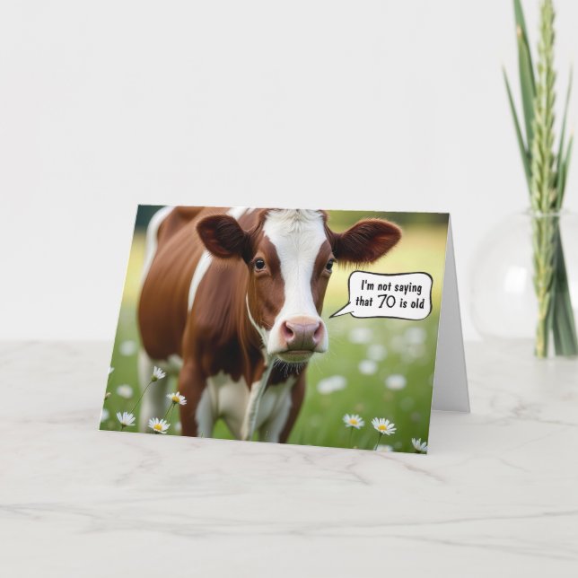 Guernsey Cow Humour For 70th Birthday Card (Front)