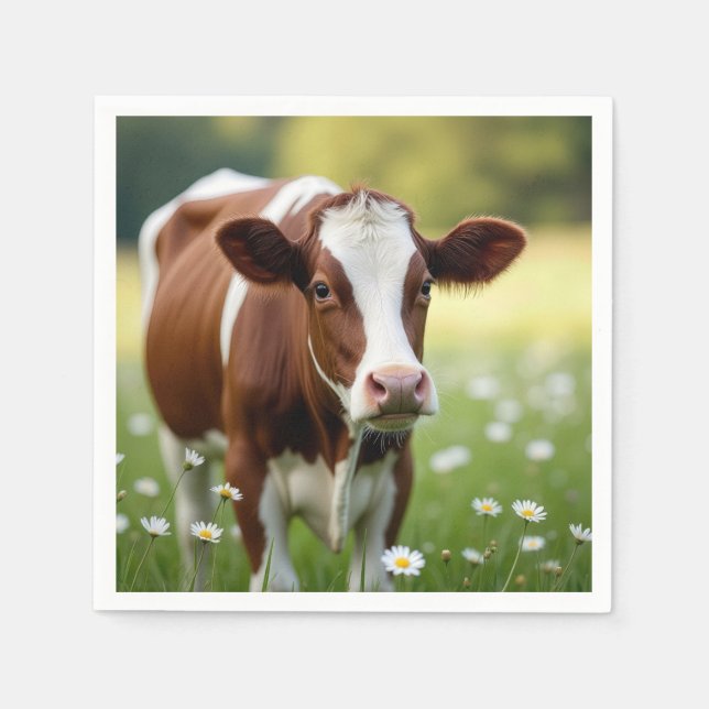 Guernsey Cow In Wildflower Field Napkin (Front)