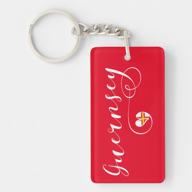 Guernsey Flag Heart Script Design Key Ring (Front)