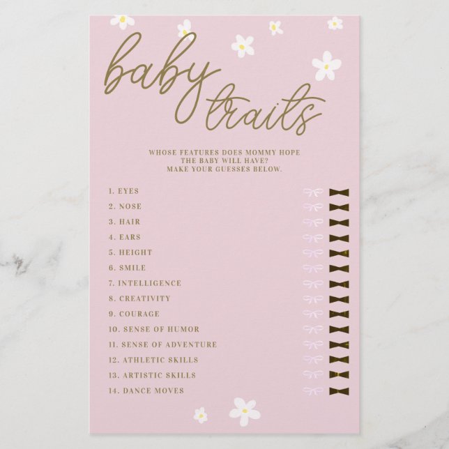 Guess Baby Features Shower Game Boho Daisies Pink Flyer (Front)