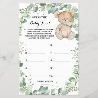 Guess Baby Food Bear Greenery Shower Game Card