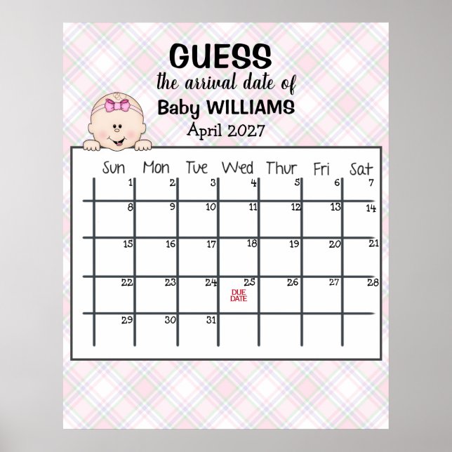 Guess Due Date Calendar Baby Girl Poster (Front)
