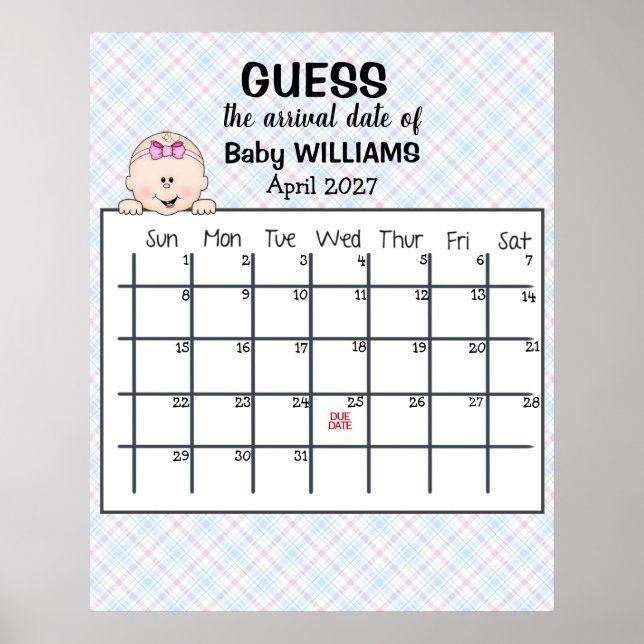 Guess Due Date Calendar Baby Girl Poster (Front)