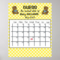 Guess Due Date Calendar with Bears Poster