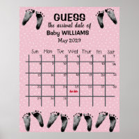 Guess Due Date Calendar with Footprints Poster
