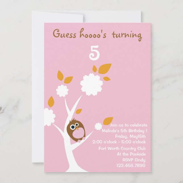 Guess Hoooo .... Kids birthday invites (Front)