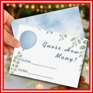 Guess How Many Baby Shower Game Balloon Eucalyptus Enclosure Card